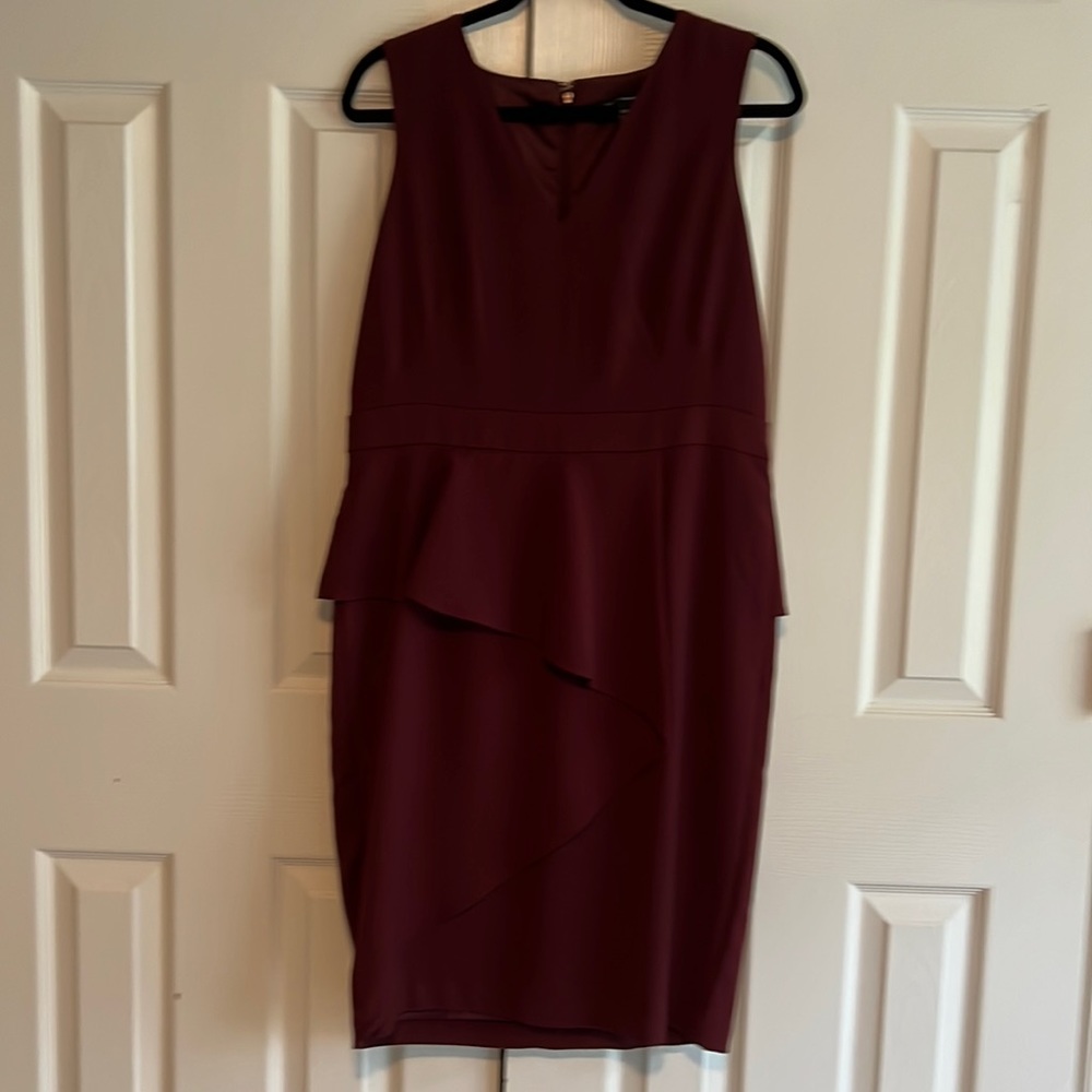 Women’s WHBM dress wit back zipper and v neck. Color maroon.